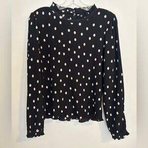 Ann Taylor Polka Dot Long Ruffle Sleeve Top